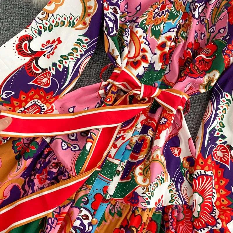 Levoire | Robe Imprimée de Style Bohème avec Encolure Ronde et Partie Taille