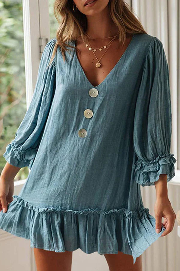 Levoire | Robes à encolure en V et patchwork uni, simplicité à la mode Bleu ciel