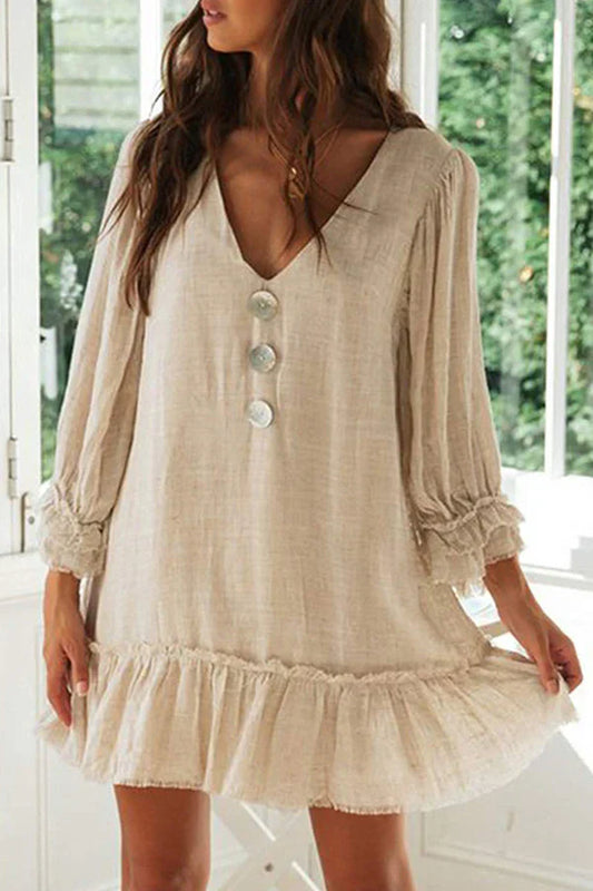 Levoire | Robes à encolure en V et patchwork uni, simplicité à la mode Crème Blanc