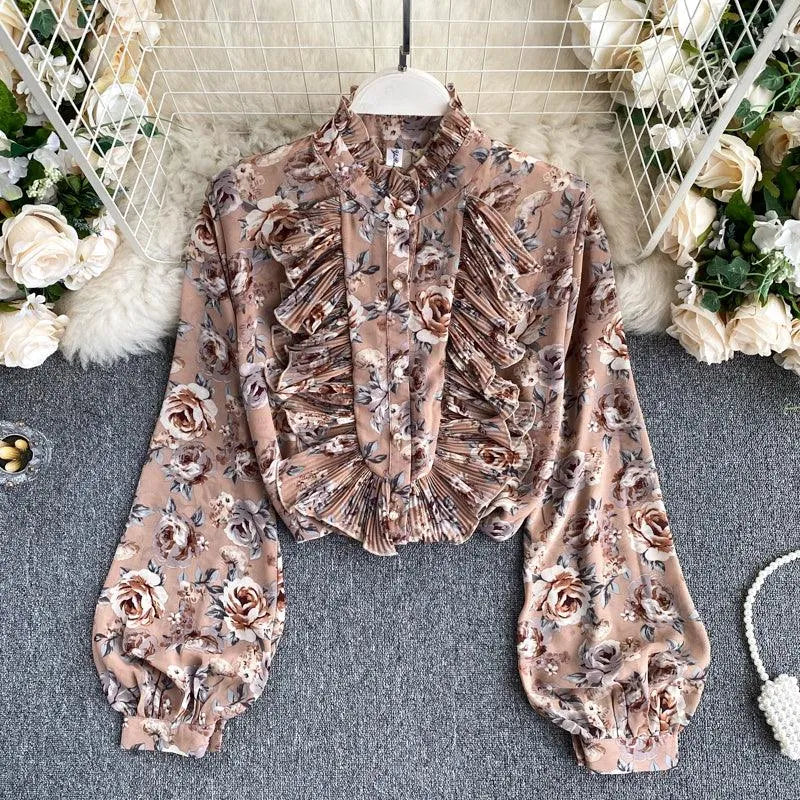 Levoire | Chemises pour femmes avec un col haut et une temperament croisé et fendu Khaki Une taille