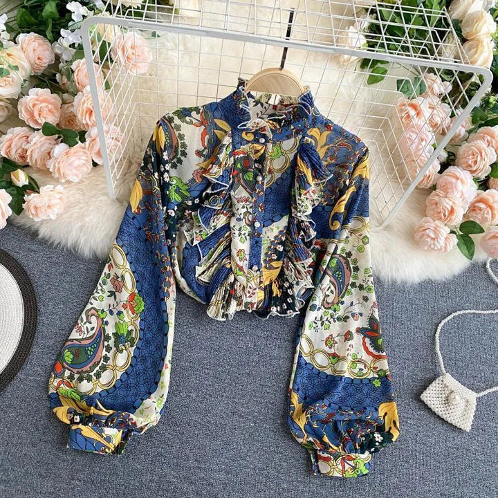Levoire | Chemises pour femmes avec un col haut et une temperament croisé et fendu Bleu Une taille