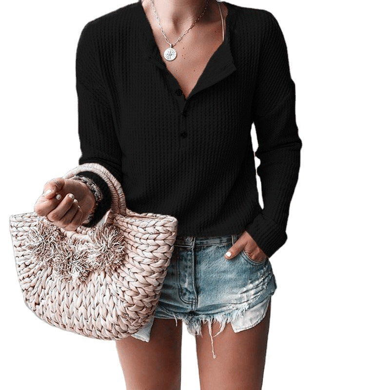 Levoire | Elegant V Neck Shirt With Long Sleeves And Buttons Noir