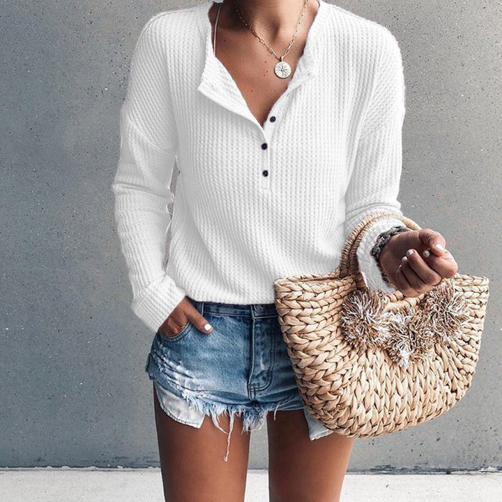 Levoire | Elegant V Neck Shirt With Long Sleeves And Buttons Blanc