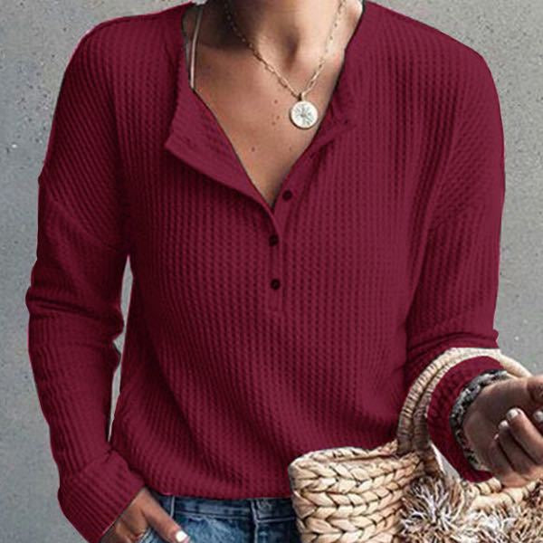 Levoire | Elegant V Neck Shirt With Long Sleeves And Buttons Rot