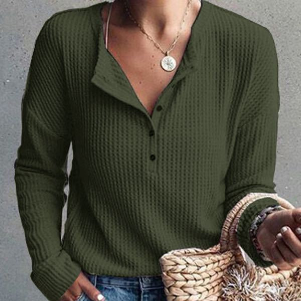 Levoire | Elegant V Neck Shirt With Long Sleeves And Buttons Vert