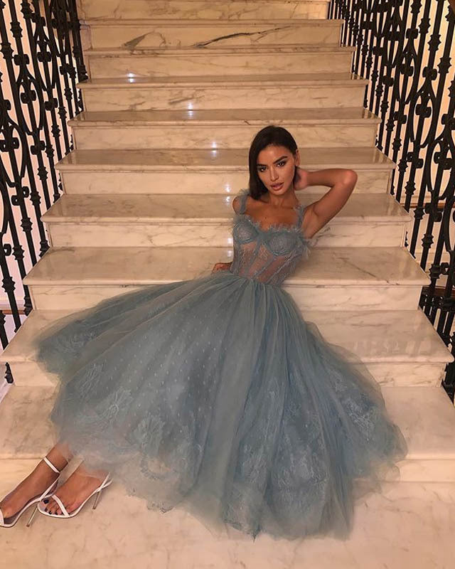 Levoire | Robe sans manches dos nu de princesse Bleu