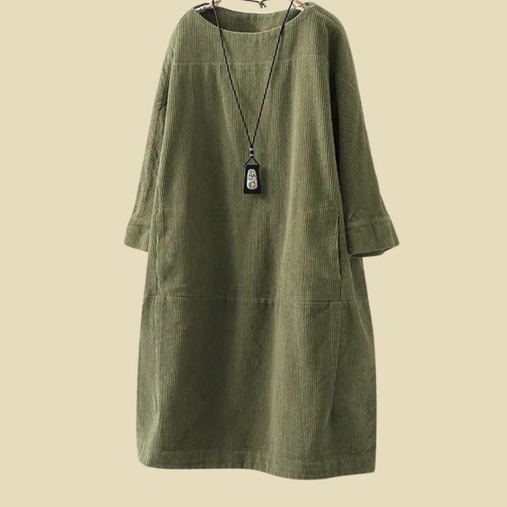Levoire | Robe En Velours Côtelé Classique Pour Femmes Herbe verte