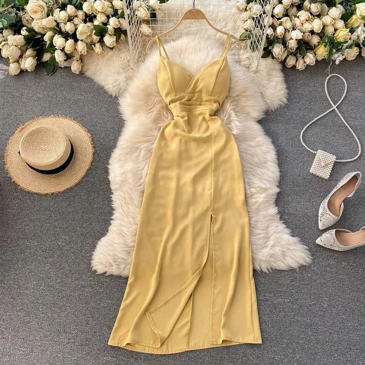 Levoire | Robe étroite sans bretelles avec décolleté en V entrecroisé Jaune
