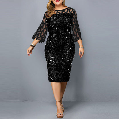 Levoire Robe femme avec manche en feuille de lotus et sequins Noir