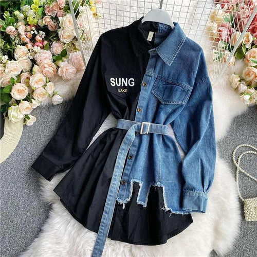 Levoire | Robe femme à manches longues et imprimés en denim