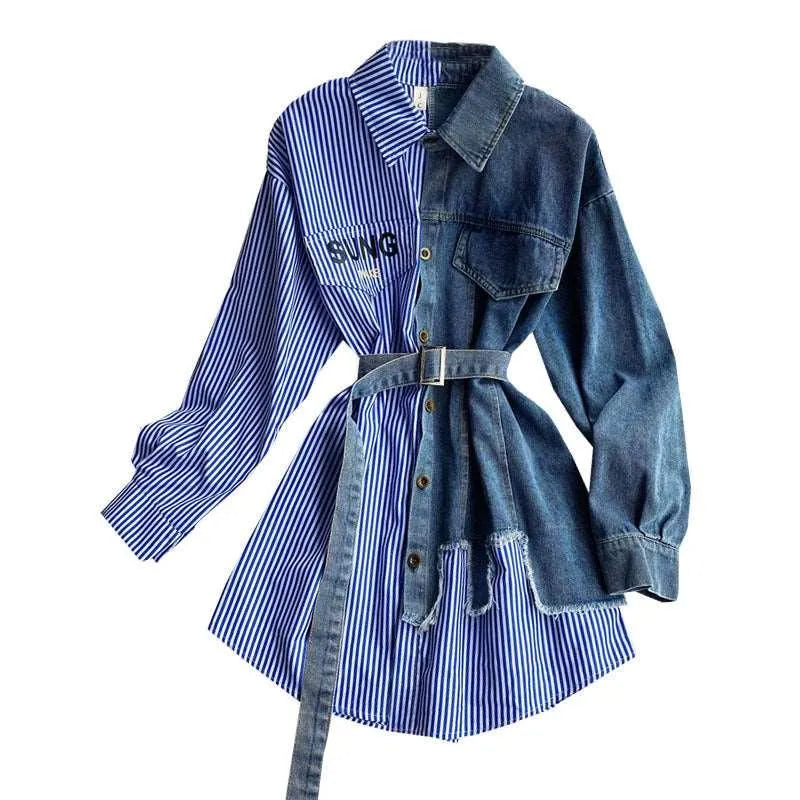 Levoire | Robe femme à manches longues et imprimés en denim
