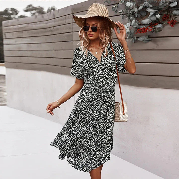 Levoire | Robe D'Été Élégante Pour Femmes Nouvelle Robe À Fleurs À Lacets Imprimée Noir