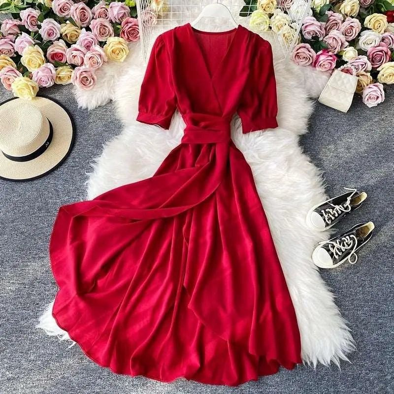 Levoire | Robe à décolleté en V rétro pour femmes Rot Une taille