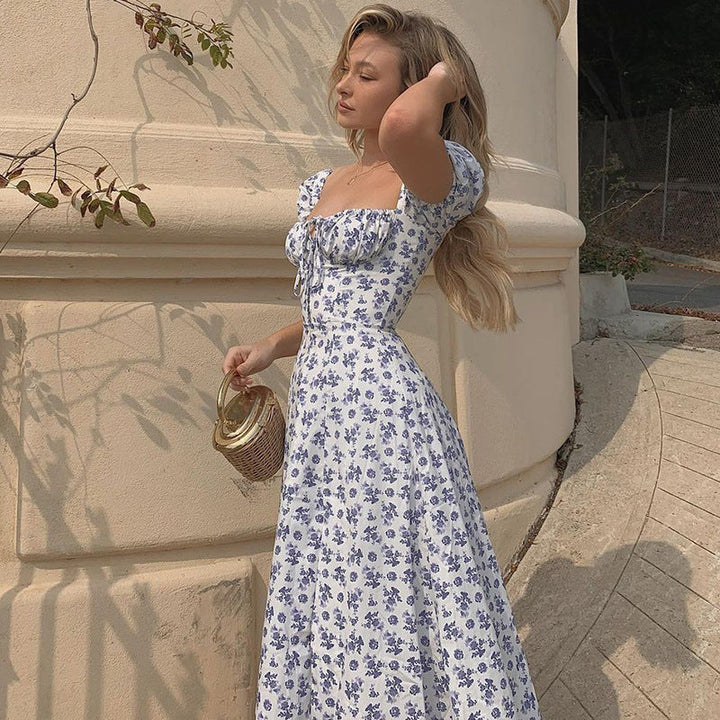 Levoire | Robe à Imprimé Floral Bleu d'Été Blanc