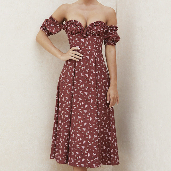 Levoire | Robe à Imprimé Floral Bleu d'Été Bordeaux