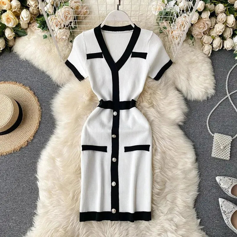 Levoire | Robe tricot à col en V Blanc Une taille