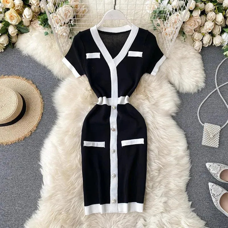 Levoire | Robe tricot à col en V Noir Une taille