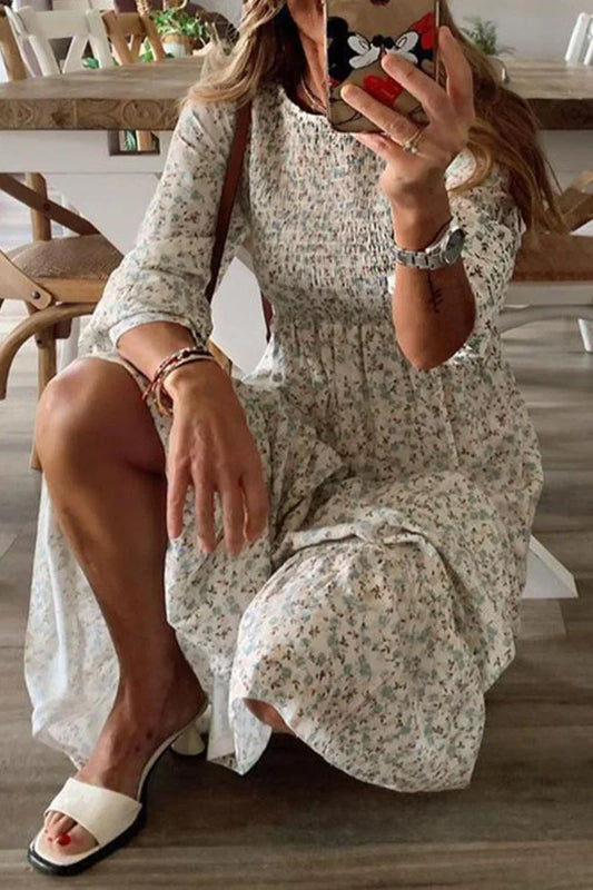 Levoire | Robe trapèze à encolure en O avec imprimé de la rue et patchwork