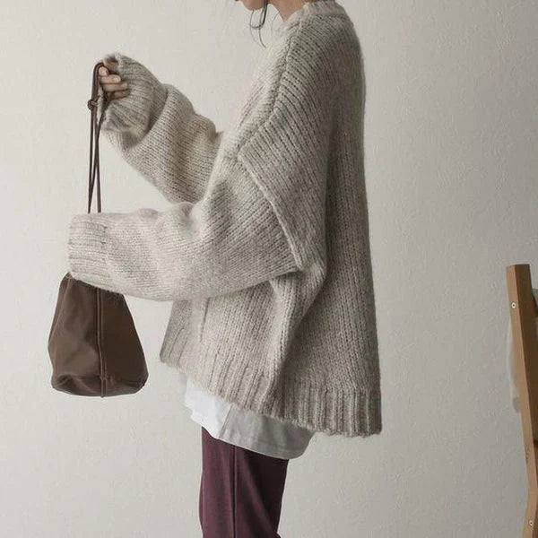 Levoire | Surdimensionné Taille Lumière Couleur Ivoire Pull Avec Poche