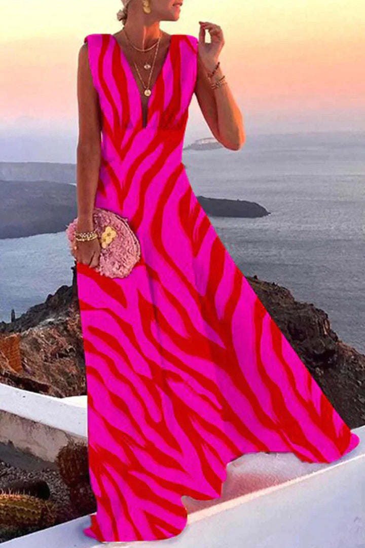 Levoire | Élégant Robe Longue À Col V Rose Rouge
