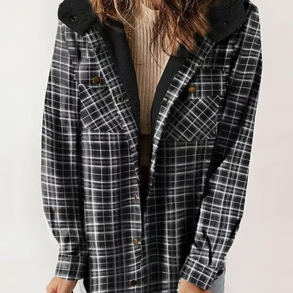 Levoire | Veste à capuche à carreaux Look automnal décontracté Noir