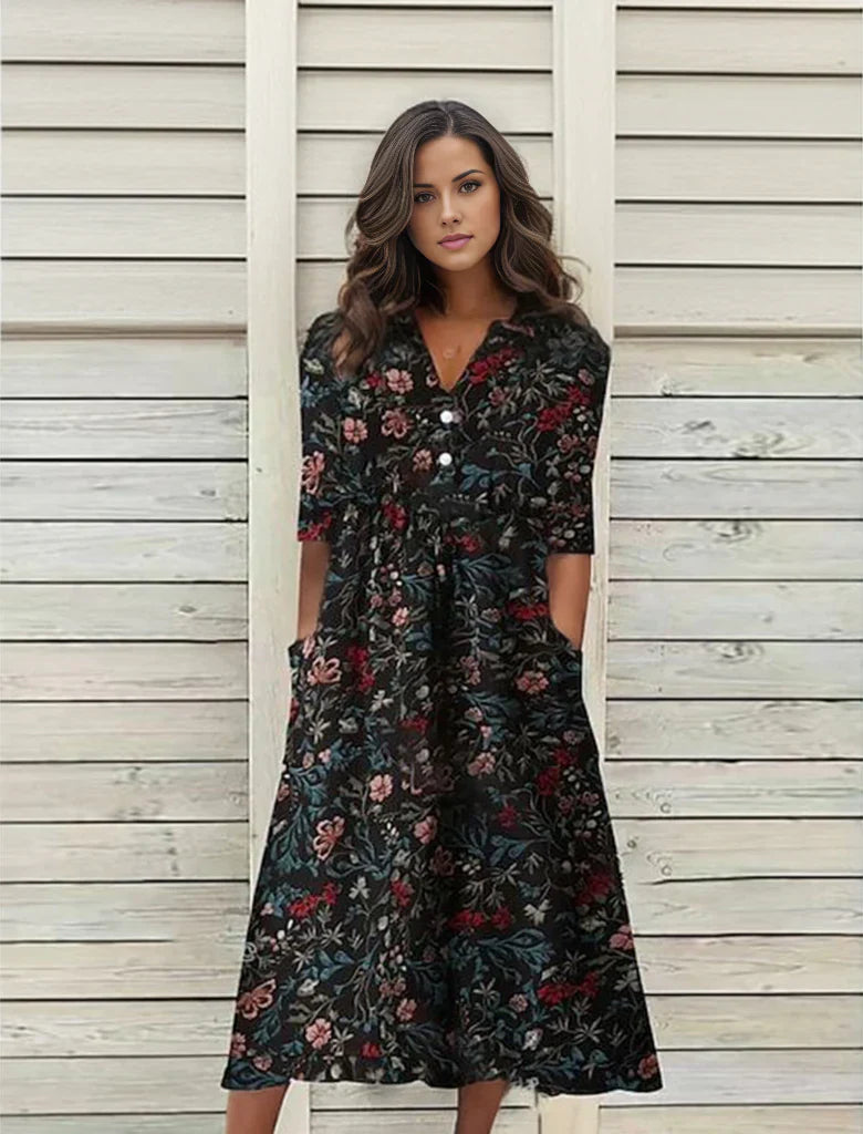 Levoire | Élégante Robe Mi-Longue Avec Décolleté En V Et Manches Trois-Quarts 2XL