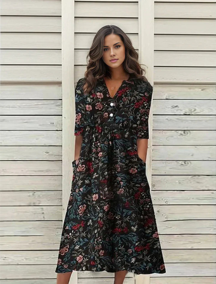 Levoire | Élégante Robe Mi-Longue Avec Décolleté En V Et Manches Trois-Quarts 2XL