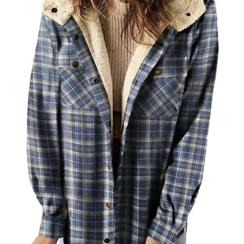 Levoire | Veste à capuche à carreaux Look automnal décontracté Bleu