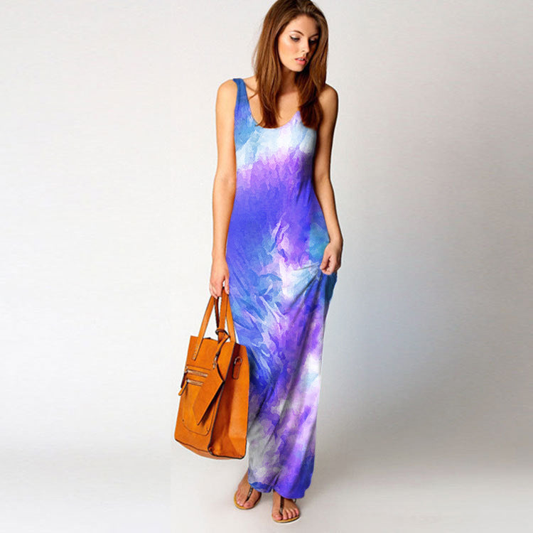 Robe maxi pour femmes avec coupe fluide et design aquarelle coloré Levoire