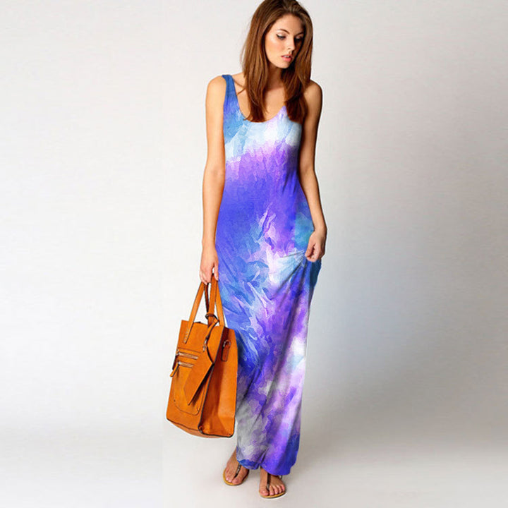 Robe maxi pour femmes avec coupe fluide et design aquarelle coloré Levoire
