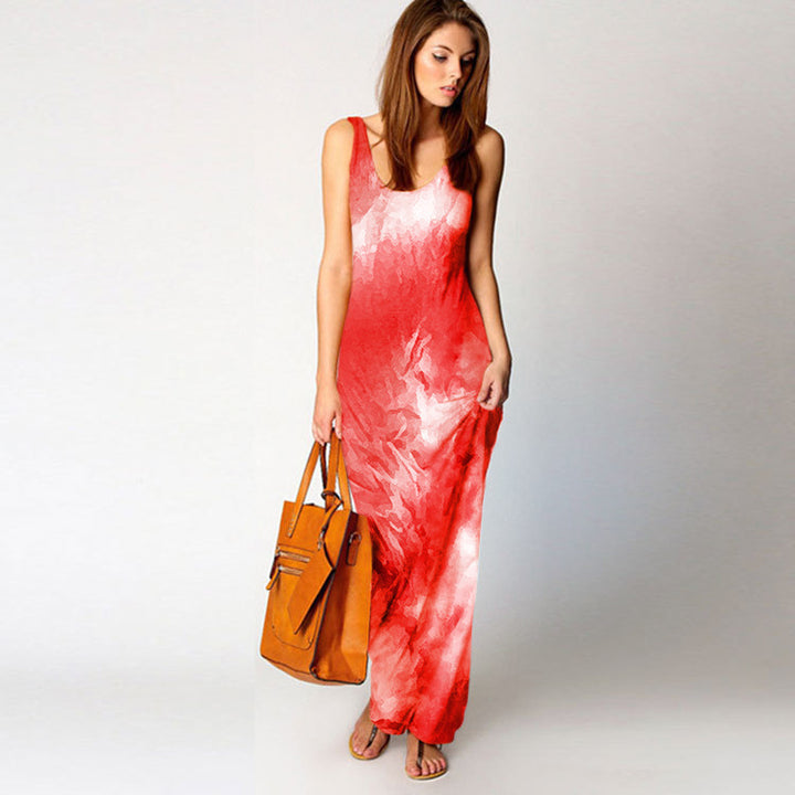 Robe maxi pour femmes avec coupe fluide et design aquarelle coloré Levoire