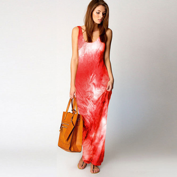 Robe maxi pour femmes avec coupe fluide et design aquarelle coloré Levoire