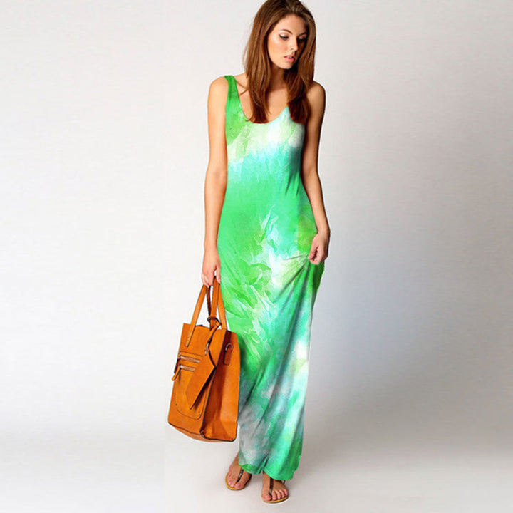 Robe maxi pour femmes avec coupe fluide et design aquarelle coloré Levoire
