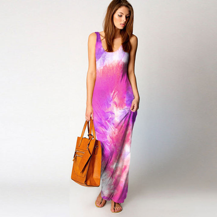 Robe maxi pour femmes avec coupe fluide et design aquarelle coloré Levoire