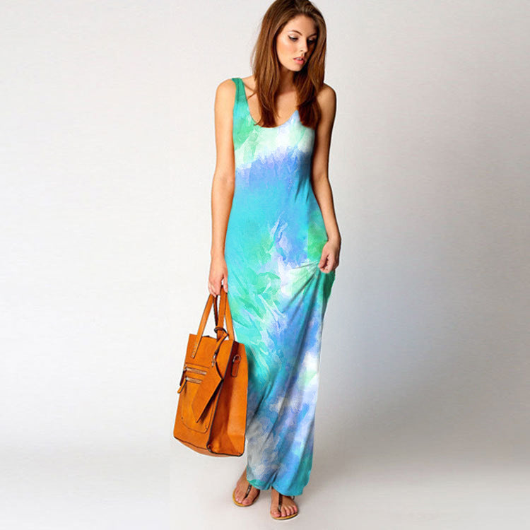 Robe maxi pour femmes avec coupe fluide et design aquarelle coloré Levoire