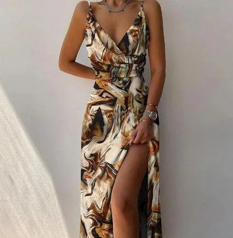 Levoire | Robe à encolure plongeante et imprimé Impression brune