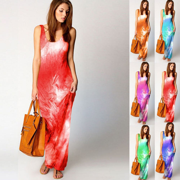 Robe maxi pour femmes avec coupe fluide et design aquarelle coloré Levoire