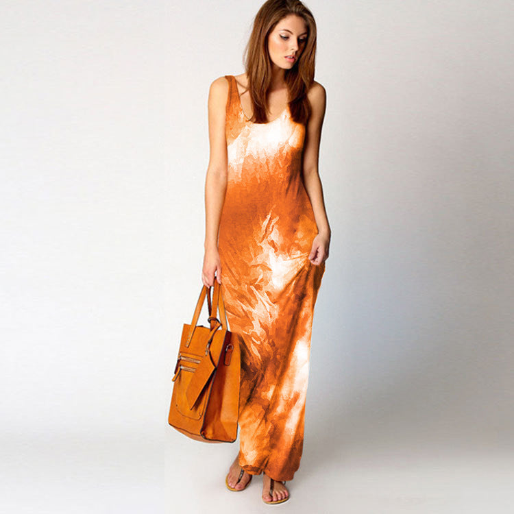 Robe maxi pour femmes avec coupe fluide et design aquarelle coloré Levoire