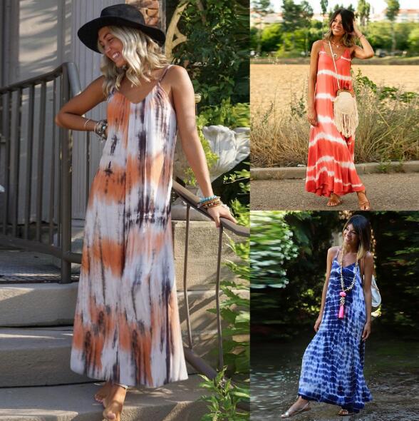 Robe maxi pour femme avec un design tie-dye tendance et un décolleté en V flatteur Levoire
