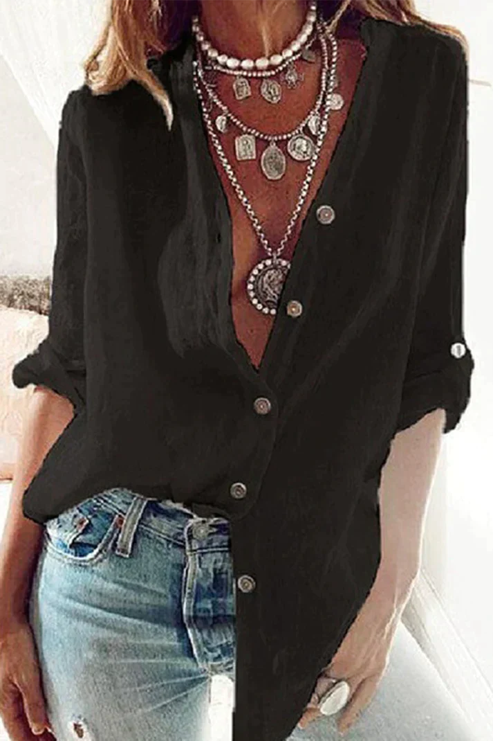 Levoire | Mode Solide V-Décolleté Blouse Noir