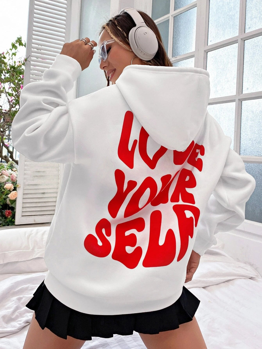 Levoire | Grande Taille Sweat À Capuche Avec Imprimé Audacieux Pour Femmes Blanc