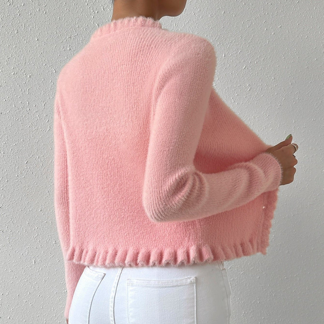 Levoire | Gilet En Tricot Confortable À Col En V Avec Décoration À Volants Et Manches Longues