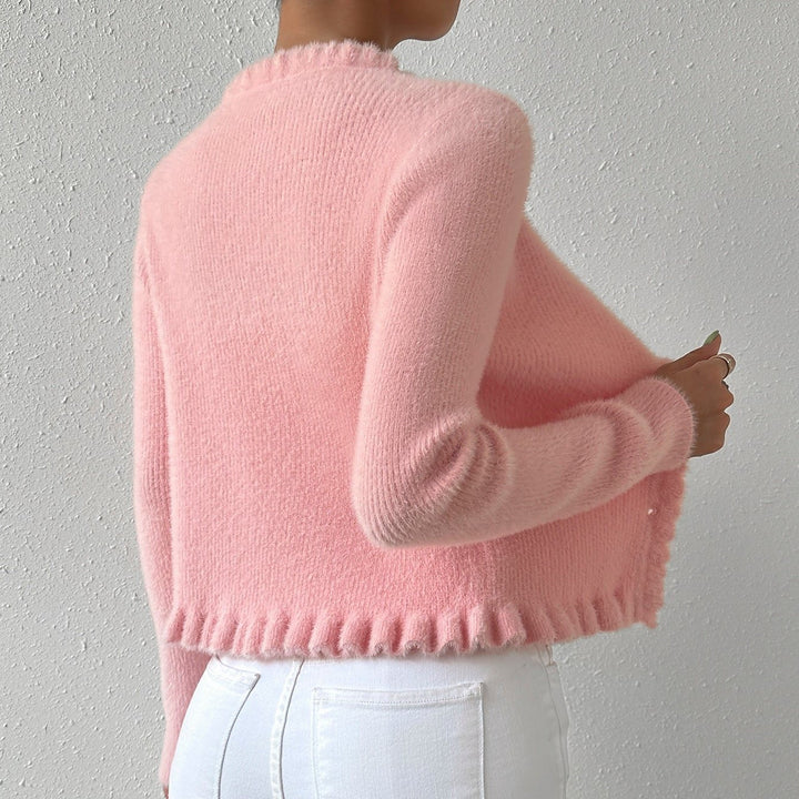 Levoire | Gilet En Tricot Confortable À Col En V Avec Décoration À Volants Et Manches Longues