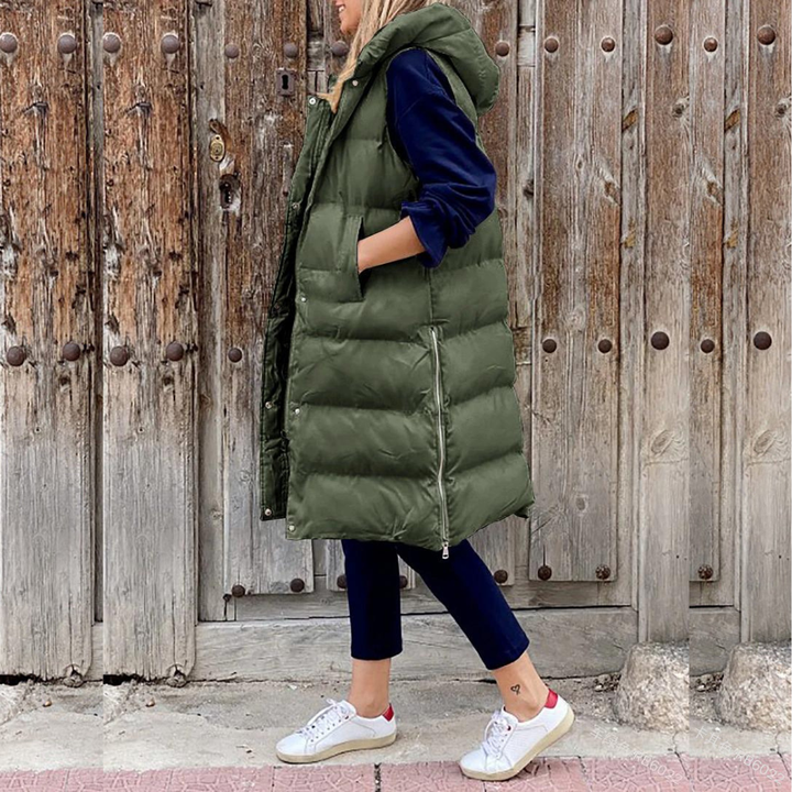 Levoire | Style Long Gilet Avec Capuche Armée verte