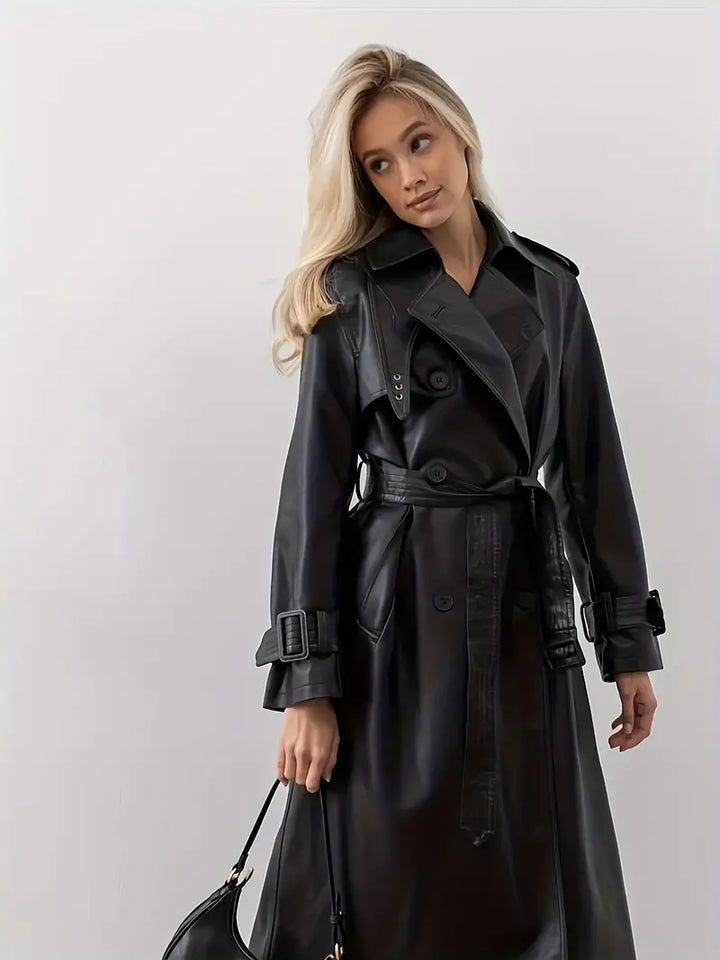 Levoire | Veste En Cuir Avec Ceinture Pour Femmes Noir