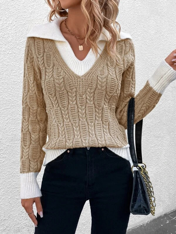 Levoire | Pull En Tricot À Col En V, Coupe Décontractée Beige