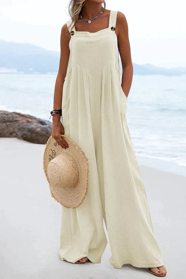 Levoire | Casual square collar jumpsuits Crème Blanc