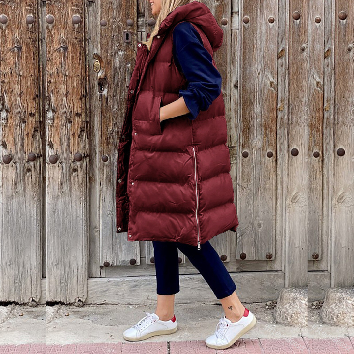 Levoire | Style Long Gilet Avec Capuche Bourgogne