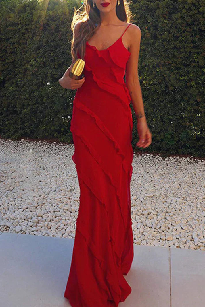 Levoire | Robe imprimée asymétrique décolletée en V Rouge