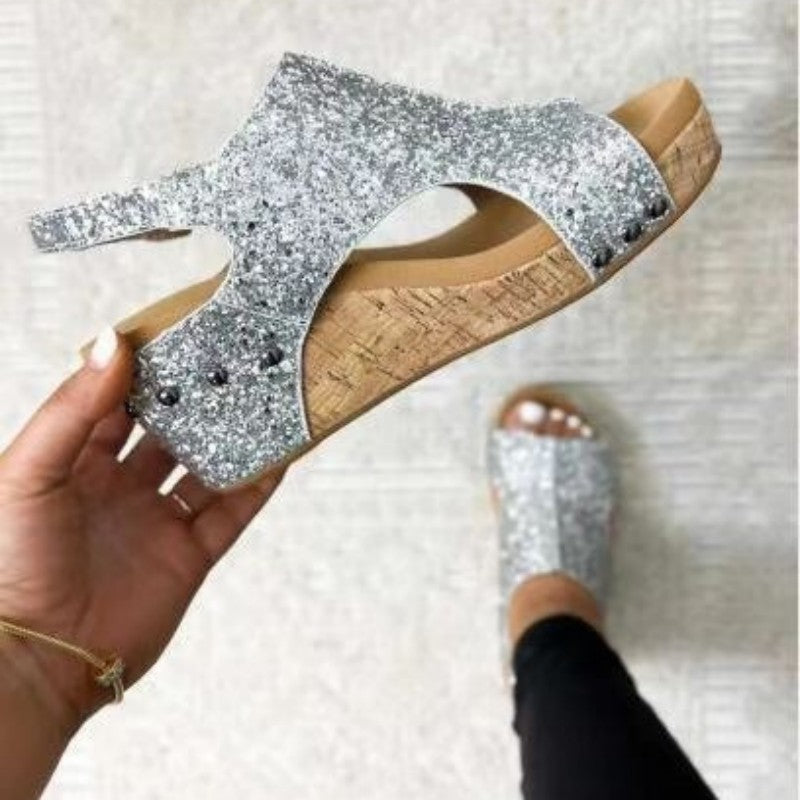 Levoire | Chaussures Compensées En Patchwork De Sequins Découpé Décontractées De Style Poisson Pour L'Extérieur Argent